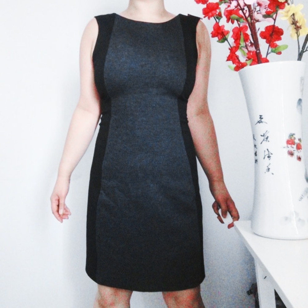 Theory Slimming Lines Black Gray Sheath Dress